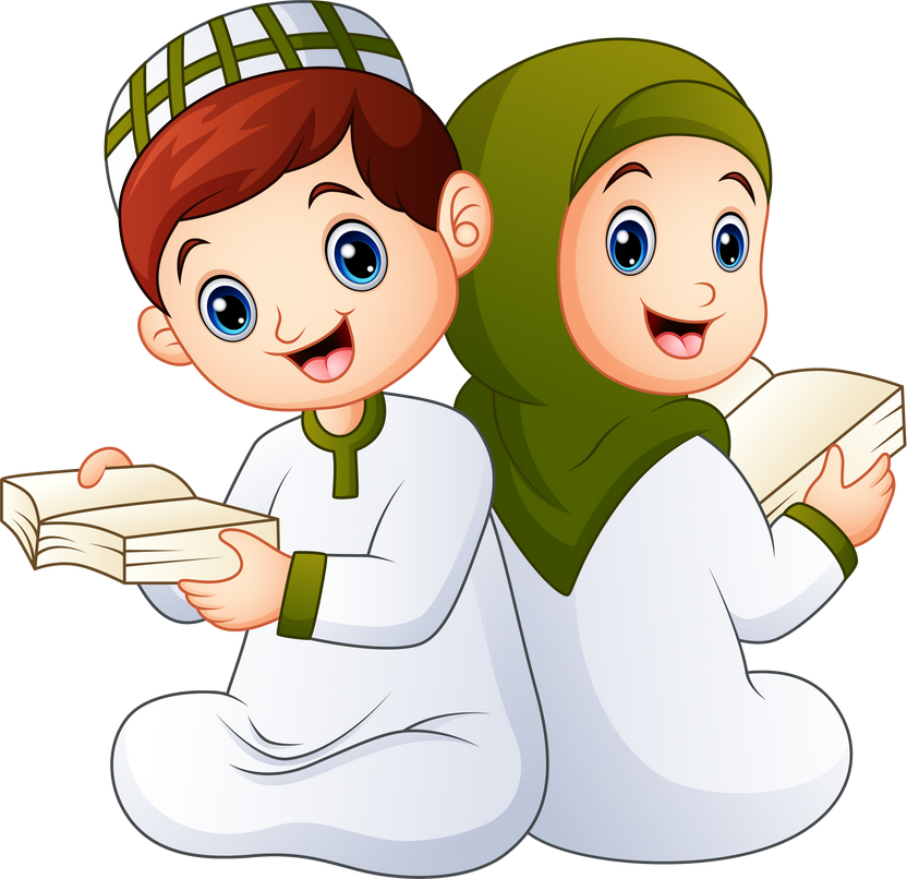 Happy muslim kid holding quran