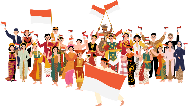 group of indonesia dancer cartoon illustration