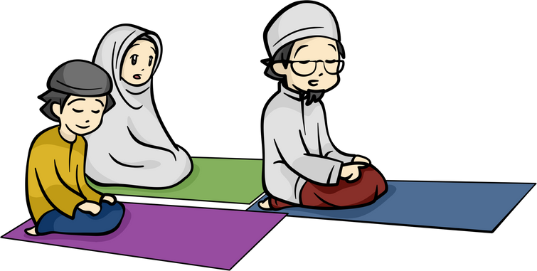 Praying Group Cartoon Illustration