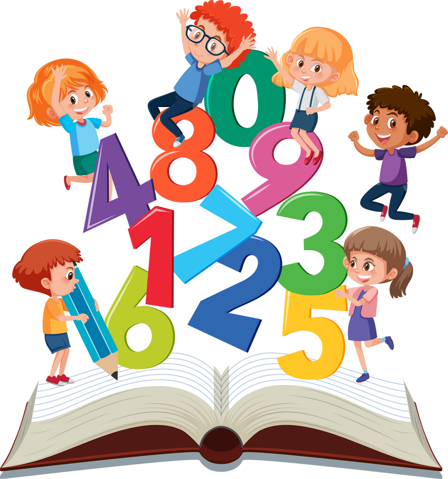 Children learning math with tools on book isolated